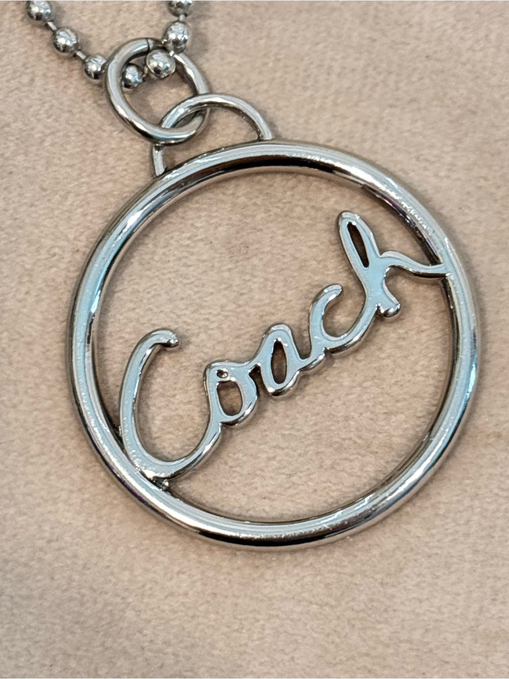 COACH Poppy Silver Script Round Keychain Charm - Picture 2 of 7